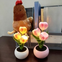 Lampe de table en forme de tulipe avec vase, fleur artificielle, lampe de chevet, lampe de table pour anniversaire, fête, mariage, décoration de chambre