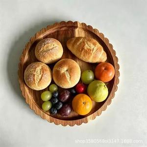 One Stopper Wooden Serving <b>Tray</b> Round With Scallop Edge For Cake <b>Snacks</b> Fruit Home Decorative Use - Product Image 3