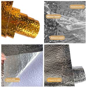 <span class=keywords><strong>Film</strong></span> décoratif moderne et personnalisé en acier inoxydable imitation métal, motif vague d'eau, étanche, pour plafond de magasin, KTV, mariage, doré - Product Image 2