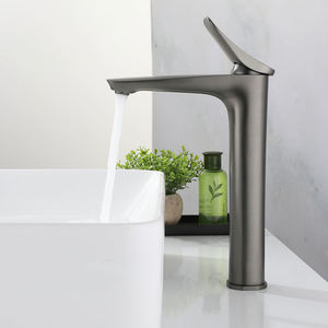 Round 59-1 Brass High Basin Faucet, Single Hole Deck Installation, Single Handle Long Bathroom Sunroom Faucet - Product Image 1