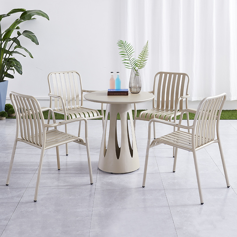 khaki-4 chairs + 70cm hollowed-out coffee table
