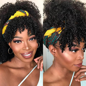 Perruque bandeau <span class=keywords><strong>cheveux</strong></span> naturels brésilien avec frange, <span class=keywords><strong>cheveux</strong></span> humains crépus bouclés, coupe <span class=keywords><strong>Afro</strong></span>, mi-longue, avec écharpe, densité 180 - Product Image 3