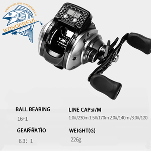 Bobine métallique 16 + 1 de qualité d'usine, 6.3:1, comptage numérique, moulinet de pêche à l'appât étanche pour la pêche de nuit - Product Image 6
