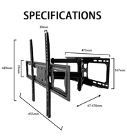 Support mural pivotant en acier pour téléviseur, VESA max 600x400mm, pour téléviseurs LCD de 37 à 80 pouces, capacité de charge 45 kg, inclinaison -2 à +10, pivotant