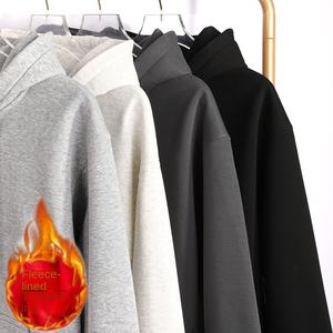 Autumn Winter Large Size <b>Men's</b>/Women's Casual <b>Cardigan</b> Sweater 100% Cotton Fleece-Lined Hooded Jacket with Front Zipper - Product Image 3