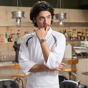 Ropa de cocina de sarga de manga larga para las cuatro estaciones de gama alta para hombres, ropa de trabajo de Chef para cocinar, restaurante, Hotel, Bar, cocina - Product Image 5