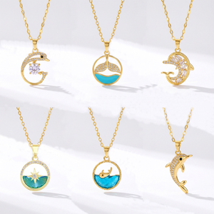 Collana a catena in acciaio inossidabile 316L <span class=keywords><strong>serie</strong></span> Marine con ciondolo a forma di delfino in rame intarsiato con diamanti, gioiello per donna - Product Image 1