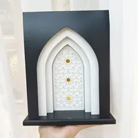 Décoration de bureau en bois musulmane pour le Ramadan, décoration musulmane pour la maison, Eid Mubarak, support de mosquée avec lumière LED