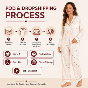 Ensemble de pyjama pour femmes, ensemble de pyjama en mousseline de soie, imprimé cœur mignon, chemise à manches longues boutonnée avec pantalon long pour la Saint-Valentin - Product Image 4