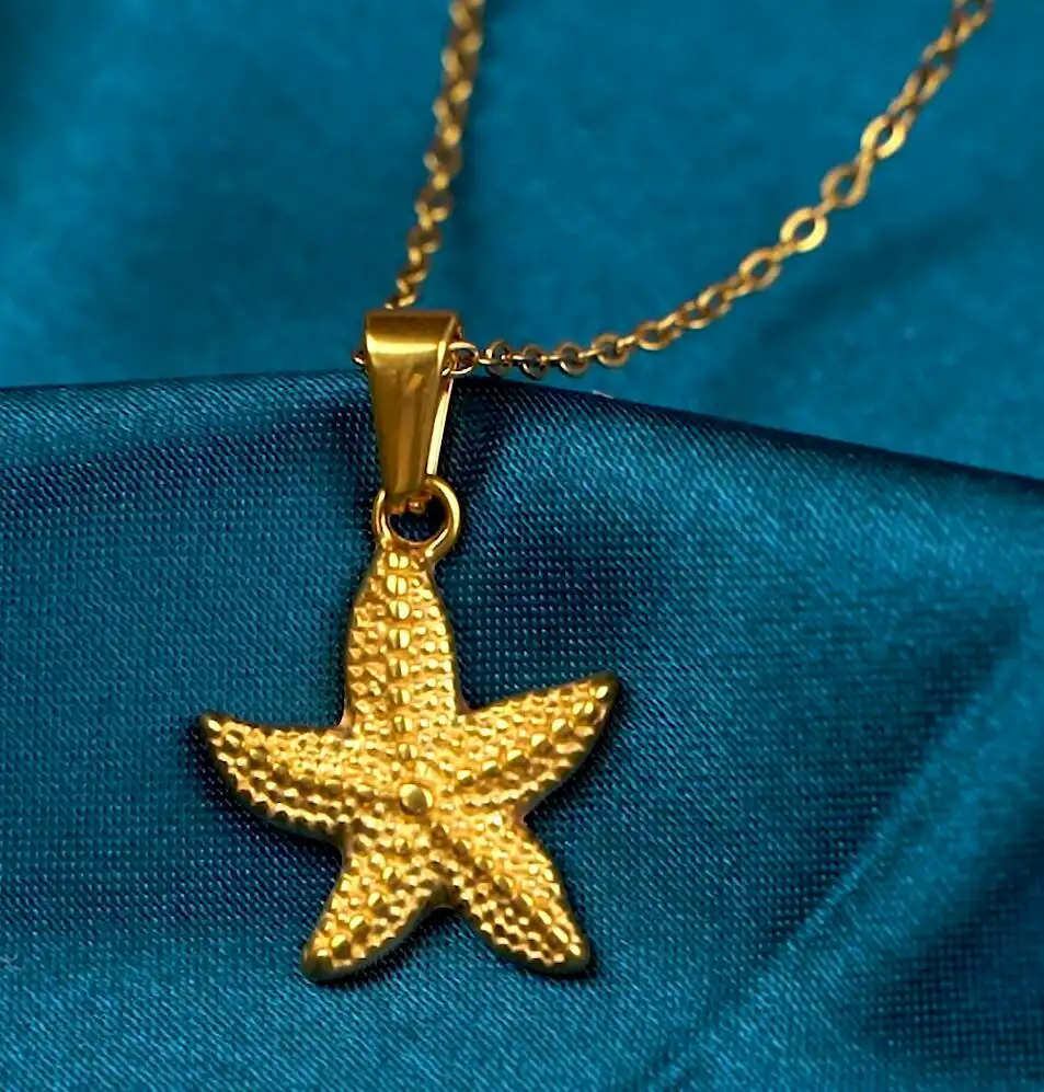 Boho Ocean Starfish Charm DIY Fashion Waterproof Beach Jewelry Gift Accessories 18k Gold Stainless Steel Surfer Girl Necklace