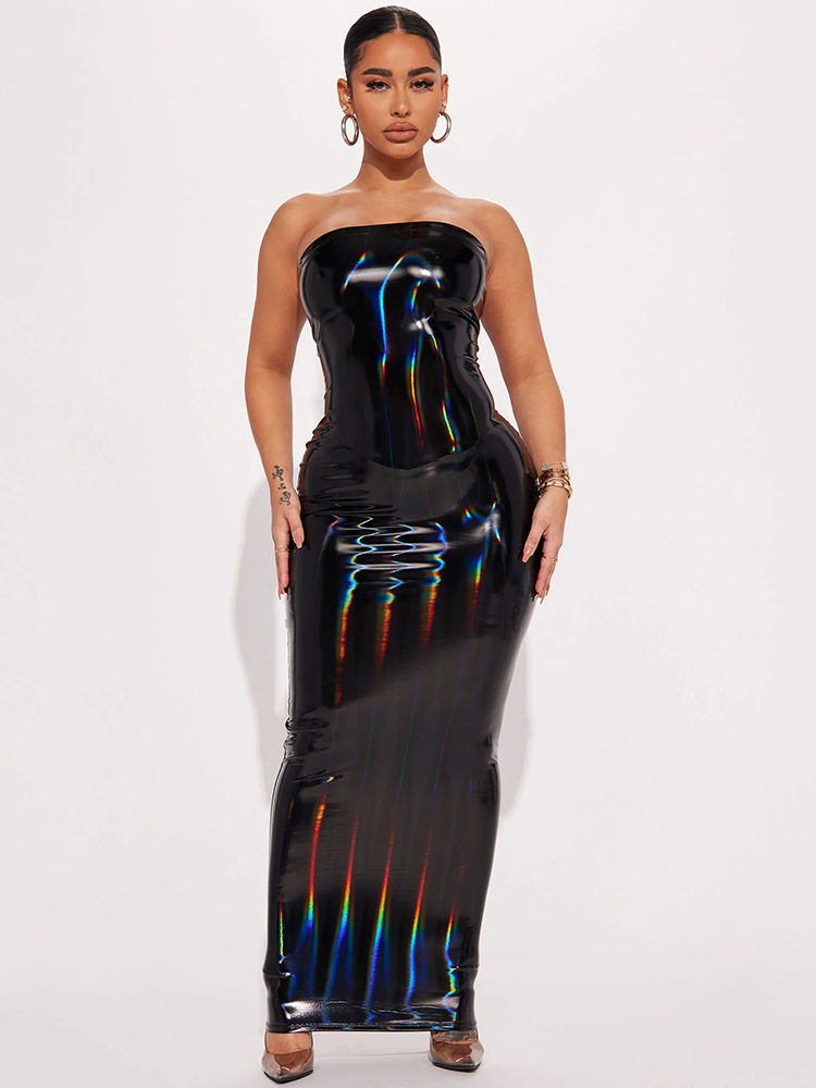 chinese dress ladies Latex 'Holli' Strapless Long Dress with Side Slits – Black Sheep Latex main image 1