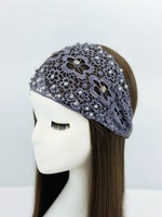 Accessoire Cheveux Femme Automne Hiver Classique Jacquard à Carreaux Couvre Cheveux Gris Respirant Fait Main Ornements Perles et Strass
