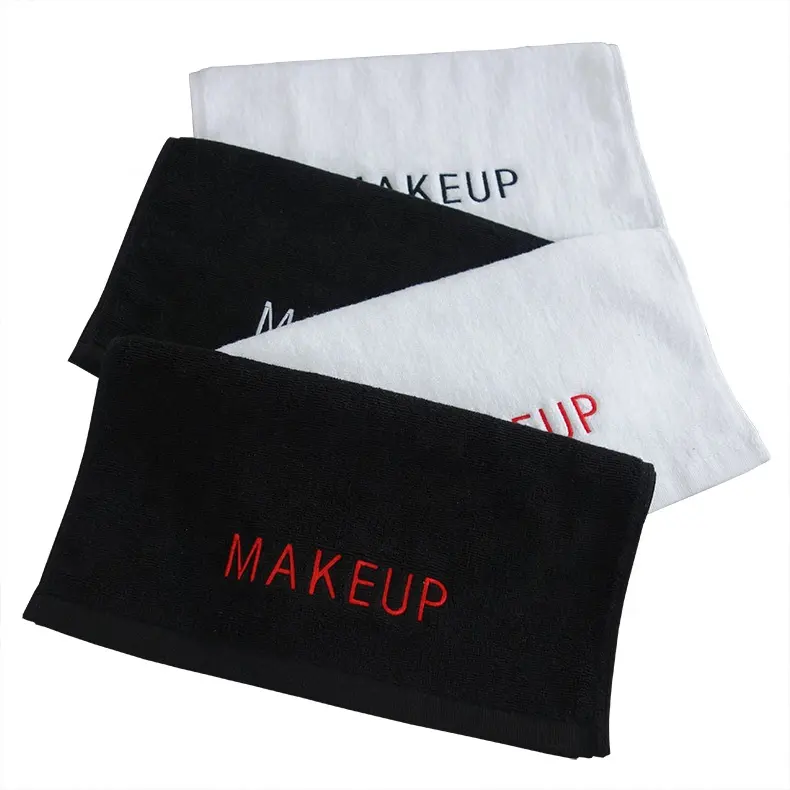 Beauty Salon Custom Embroidery Logo 100% Cotton Black Make Up Hair Towel