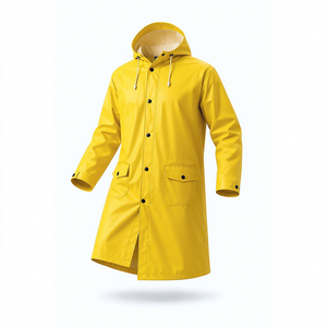 <b>Men's</b> Yellow Hooded Waterproof Long Coat Long Sleeve Button Front <b>Raincoat</b> Outerwear - Product Image 1