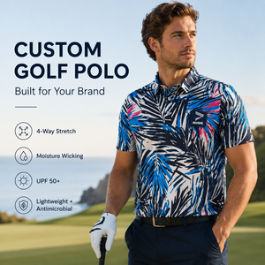 Proveedor de Ropa de Golf de Alto Rendimiento, Camiseta Polo de Golf Estampada para Hombre, Diseño Tropical, Absorbe la Humedad, UPF 40, Logotipo Personalizado, OEM ODM, Venta al Por Mayor - Product Image 1