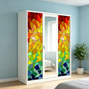 Armario de Dormitorio Metálico de <span class=keywords><strong>3</strong></span> <span class=keywords><strong>Puertas</strong></span> <span class=keywords><strong>con</strong></span> Diseño Impreso y Puerta Corredera - Product Image 1