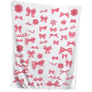 Manta tejida Jacquard de terciopelo Coquette de diseño personalizado, lazo rosa <span class=keywords><strong>para</strong></span> hija, decoración de habitación de poliéster 100% <span class=keywords><strong>para</strong></span> el Día de San Valentín - Product Image 1