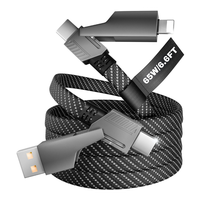 Câble de charge durable 65W, en nylon tressé plat, pour usage intensif en atelier et laboratoire, câble de données et d'alimentation multi-ports 4 en 1