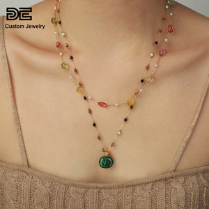 <span class=keywords><strong>DE</strong></span> pierre naturelle collier <span class=keywords><strong>de</strong></span> perles pendentif <span class=keywords><strong>Maillard</strong></span> Style Double couches titane acier clavicule chaîne mode couches colliers - Product Image 1