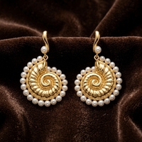 Boucles d'oreilles pendantes spirales personnalisées en forme de coquillage, plaqué bronze antique, fausses perles, style vintage océanique, hypoallergéniques, pour femmes, commande en gros