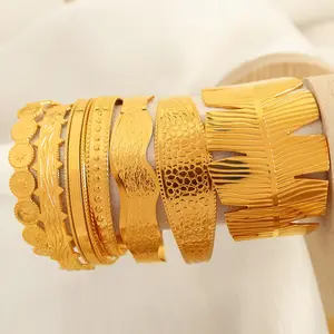 18K Gold Plated Stainless Steel Leaf Cuff Bracelet Bangle Fashion Waterproof Open Bracelet For Women Jewelry