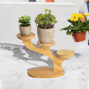 Soporte de bambú de varias capas para plantas, organizador de escritorio de 3 niveles para decoración de oficina - Product Image 1