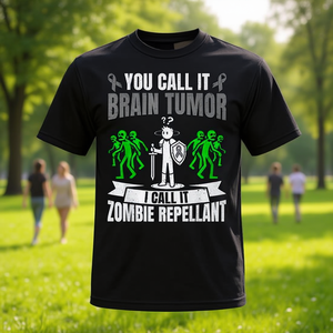 Camiseta Brain Tumor Warrior Brain Cancer para hombres y mujeres con diseño repelente de zombis, color negro, talla mediana - Product Image 3