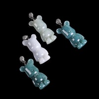 Collier pendentif ours en peluche mignon en jadéite verte naturelle sculptée à la main, avec zircon, style Kawaii, délicat, cadeau pour femme, vente en gros, OEM