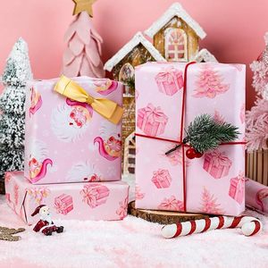 Papier cadeau de Noël rose double face, papier d'emballage à motif Père Noël, papier d'emballage pour les fêtes - Product Image 1