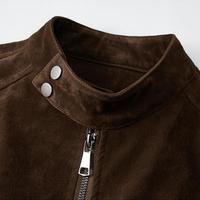 Veste bomber décontractée pour homme en daim marron, style universitaire court vintage, style baseball noir, avec logo
