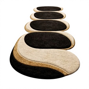 Tapis d'appoint en laine tuftés à la main, design vintage, résistants aux taches, avec envers en latex, à poils ras, textiles indiens pour salon - Vente en gros - Product Image 1