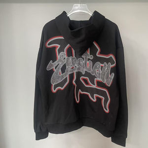 Ropa de hombre con diamantes de imitación de algodón 100% de alta calidad, ropa de calle de peso pesado, Sudadera con capucha de emociones mixtas para hombres - Product Image 2