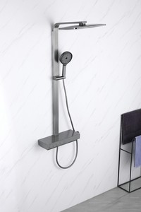 Luxus <span class=keywords><strong>Gun</strong></span> Grey Vierfunktions-Dusch system Hochwertiges Messing gehäuse Multifunktion ales Dusch armatur set - Product Image 4
