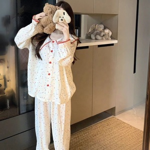 Set due pezzi di alta qualità abbigliamento da notte da donna primavera autunno principessa camicie da notte a vento graziosi pigiami alla moda con stampa a stella - Product Image 4