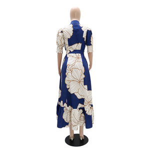YQY10356 Nouvelle Collection Robes Chemises d'Été pour Femmes – <span class=keywords><strong>Robe</strong></span> <span class=keywords><strong>Longue</strong></span> Imprimée Décontractée à Taille Haute Irrégulière et Cardigan Maxi - Product Image 5