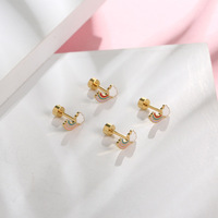 Boucles d'oreilles en acier inoxydable pour femme, Design Simple, nuage arc-en-ciel, émail frais