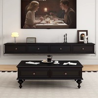 Meuble TV mural flottant en bois massif moderne, console multimédia minimaliste, ensemble de meubles de salon avec table basse