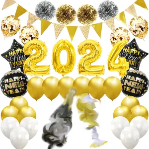 32 inch 2024 Creative NEW YEAR Aluminum Film Balloon Banner Kit Party Decoration Background Foil Balloons Set