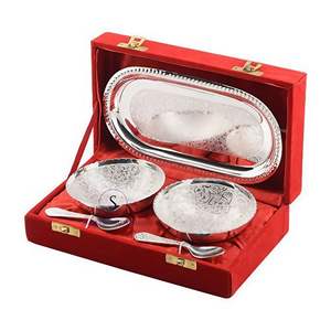 Ensemble de bols à motif floral en aluminium plaqué argent indien fait à la main pour la décoration de la cuisine à la maison et les fêtes de mariage cadeau de retour - Product Image 1