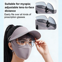Casquette de protection solaire unisexe en soie glacée avec visière intégrée et lunettes de soleil intégrées pour l'extérieur