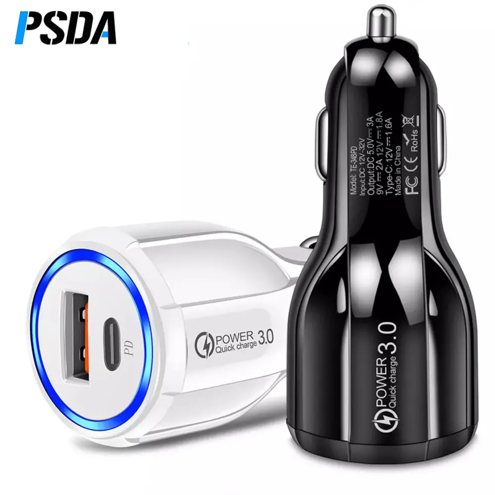 PSDA PD Car Charger Quick Charger QC 3.0 For iPhone Samsung xiaomi mi 11 pro Portable Type-C USB Chargers USB-C Car Phone