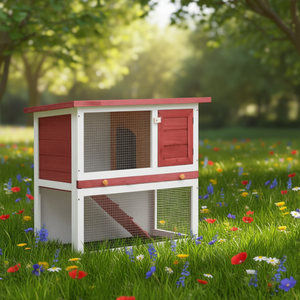 Nichoir extérieur en bois rouge pour lapins avec 1 porte, maison pour animaux de compagnie pour amis poilus - Product Image 2