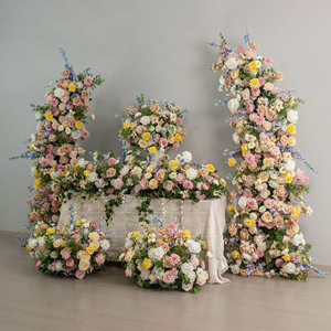 EG-M95 定制人造花婚礼花拱门套装黄色粉色玫瑰中心装饰花束，适合活动派对装饰 - Product Image 4