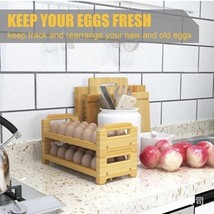 Bamboo Wood Egg Rack Multi Layer Stackable Fresh Keeping Kitchen Refrigerator <b>Storage</b> <b>Tray</b> Natural Color RYT8-14 - Product Image 1