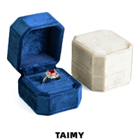 Boîte à bagues de mariage octogonale personnalisée avec logo, boîte à bijoux de fiançailles de luxe en velours, emballage cadeau pour demande en mariage, vente en gros