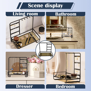 All-in-One Home Use Double Metal Jewelry <b>Storage</b> <b>Rack</b> with Iron Ring Tray Earring Hanger Necklace Bracelet Pendant Holder - Product Image 4
