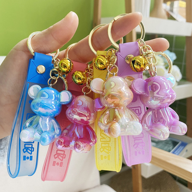 Cartoon Teddy Bear Keychain Dazzling Cool Acrylic and Alloy Car Key Chains Pendant Bag Charm Kawaii Gifts Bear Doll Keyring
