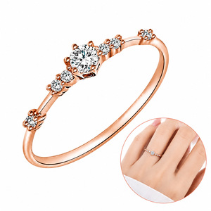 Bague en Moissanite en Alliage 14K avec 7 Petits Diamants, Bague de Fiançailles pour Femme, Bague de Petit Doigt Simple et Élégante, Bijou de Luxe Léger - Product Image 5