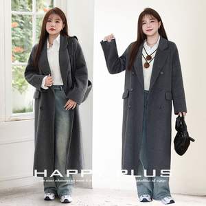 Manteau mi-long en laine double face pour femme Happy Plus, couleur unie avec boutons, grande taille N9084 - Product Image 5