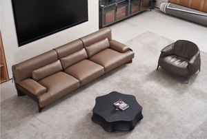 Ensemble de lit d'angle en cuir véritable réglable et rétractable au design moderne, multifonctionnel pour appartement - Product Image 2